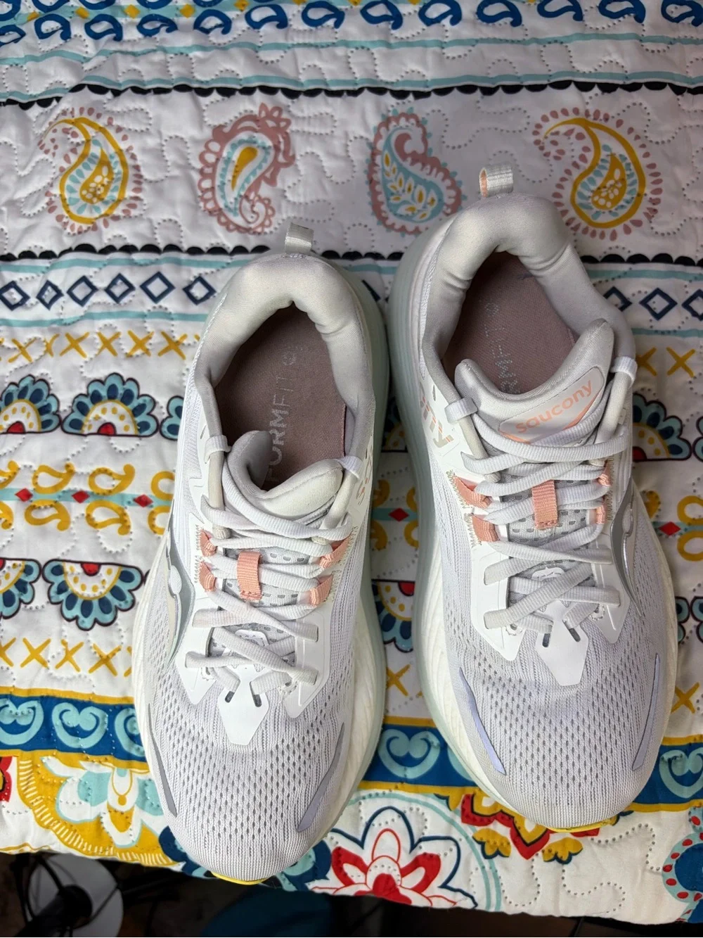 Saucony Women's White Athletic Running Shoes with Pink Accents